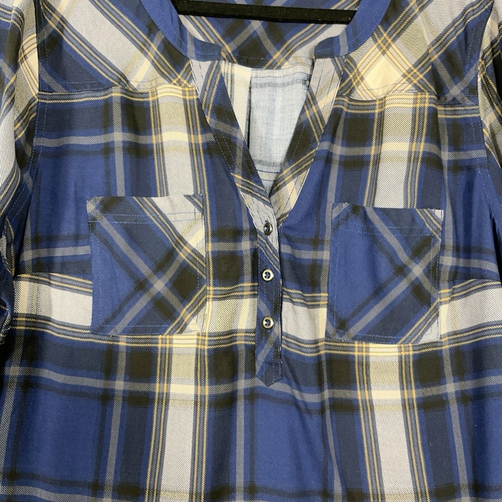 Torrid Harper Tunic Top Womens 2 Blue Plaid Roll Tab Sleeve Blouse Office Casual - Picture 4 of 12